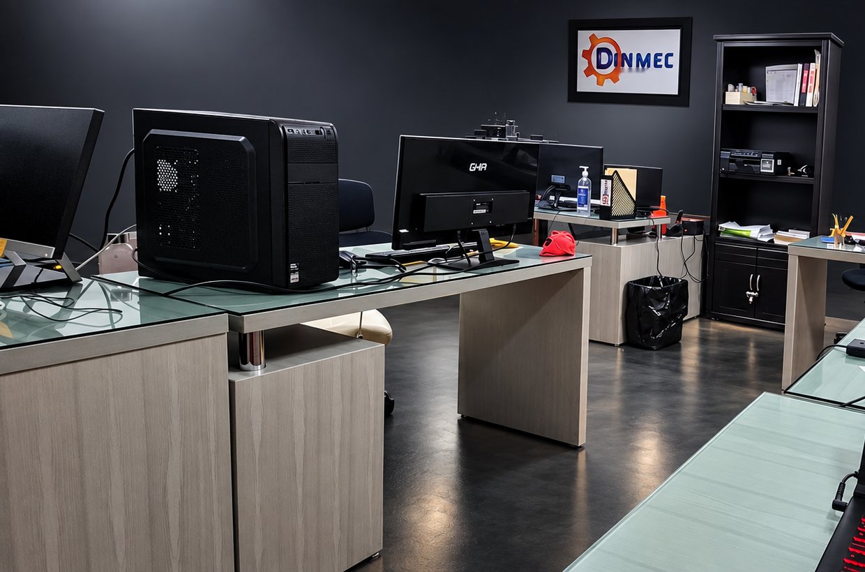 Área de diseño de Dinmec con estaciones de trabajo